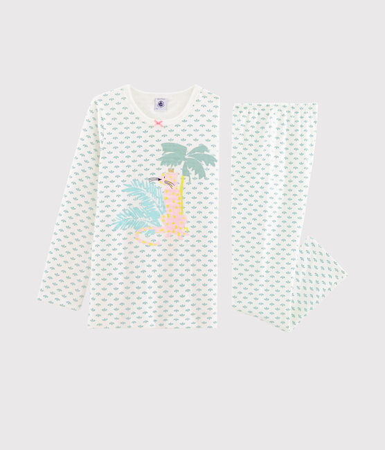 Kinderpyjama aus Doppeljersey für Mädchen weiss MARSHMALLOW/weiss MULTICO