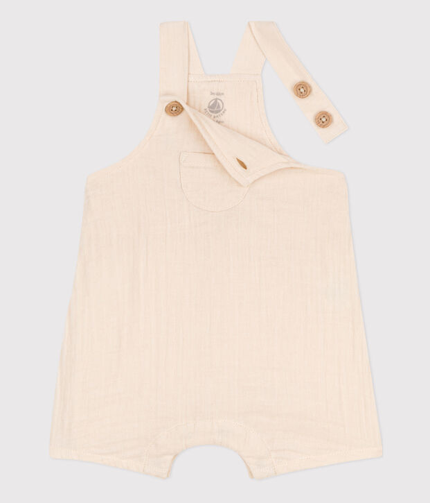 Kurze Baby-Latzhose aus Musselin naturfarben