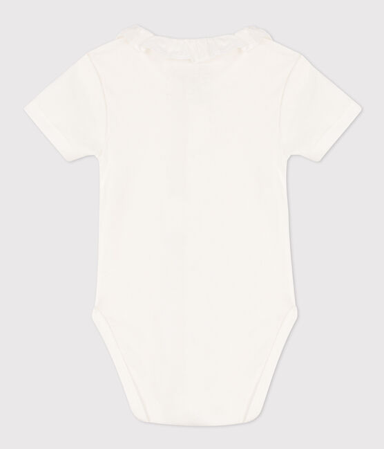 Kurzärmeliger Baby-Body aus Bio-Baumwolle mit Kragen weiss MARSHMALLOW