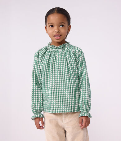 Lang&auml;rmelige Kinder-Bluse aus Baumwolle mit Kragen und Muster