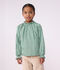 Lang&auml;rmelige Kinder-Bluse aus Baumwolle mit Kragen und Muster gr&uuml;n/weiss
