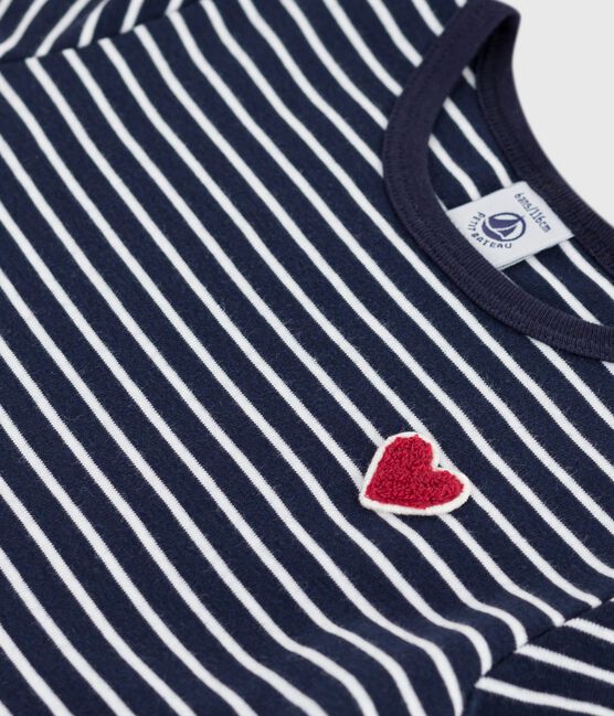 Kurzärmeliges Kinder-Kleid aus Baumwolle mit Streifen blau SMOKING/weiss MARSHMALLOW