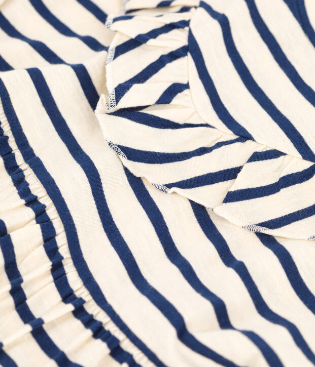 Gestreiftes Kinderkleid aus Baumwolle f&uuml;r M&auml;dchen naturfarben/blau