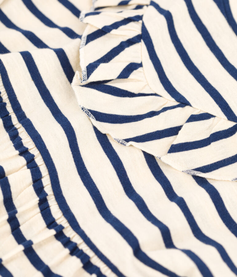 Gestreiftes Kinderkleid aus Baumwolle f&uuml;r M&auml;dchen naturfarben/blau