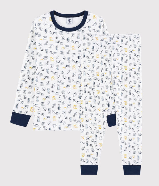 Kinderpyjama mit Eisbärmotiv für Jungen weiss MARSHMALLOW/weiss MULTICO