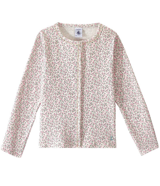 Bedruckter Mädchen-Cardigan weiss MARSHMALLOW/weiss MULTICO