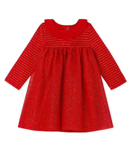 Langärmeliges Babykleid aus Materialmix für Mädchen rot TERKUIT/gelb OR