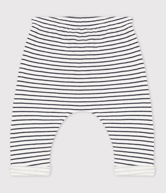 Gestreifte Babyhose aus Baumwoll-Doppeljersey weiss MARSHMALLOW/blau SMOKING