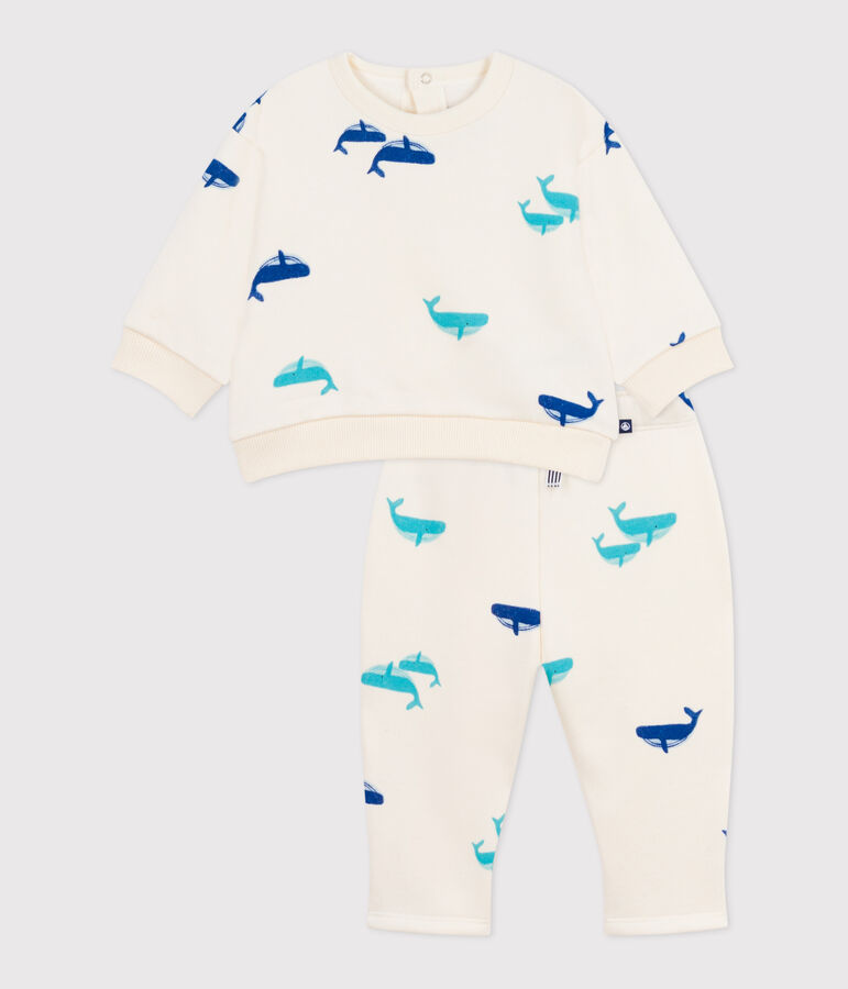 Baby-Set Sweatshirt und Hose aus Baumwolle mit Walmotiv naturfarben/vielfarbig