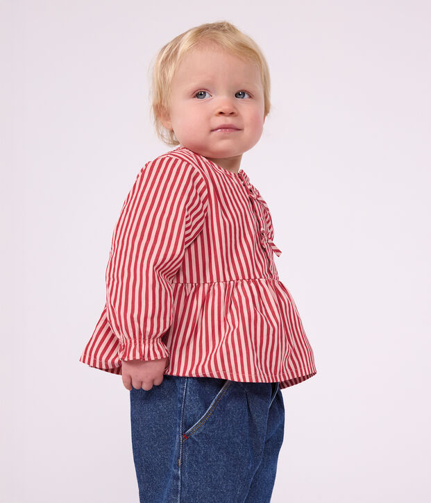 Lang&auml;rmelige Baby-Bluse aus Baumwolle mit Streifen rosa/rosa