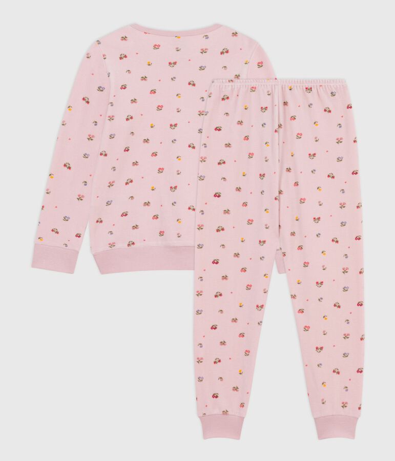 Kinder-Pyjama aus Nicki mit Blumenmotiv rosa/vielfarbig