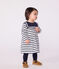 Langärmeliges Baby-Kleid aus festem Baumwollstoff mit Matrosenstreifen weiss MARSHMALLOW/blau SMOKING