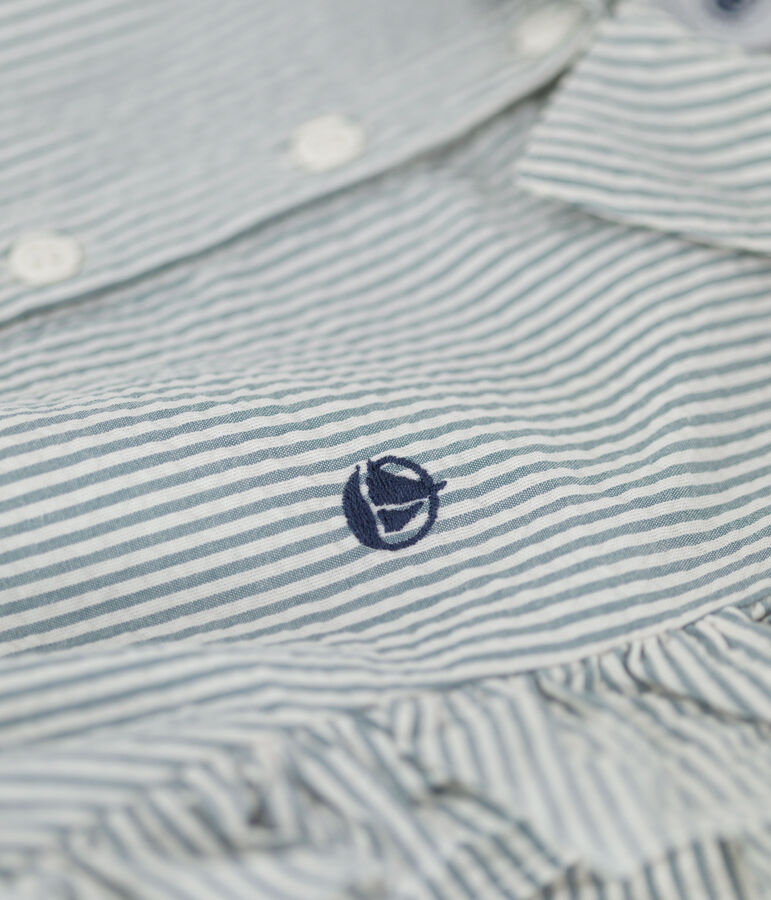 &Auml;rmelloses Kinder-Kleid aus Bio-Seersucker f&uuml;r M&auml;dchen blau BRUT/weiss MARSHMALLOW