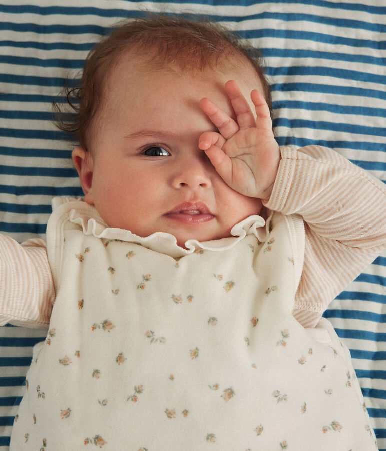 Baby-Schlafsack aus Nicki mit Blumenmotiv TOG-Wert 3 weiss MARSHMALLOW/weiss MULTICO