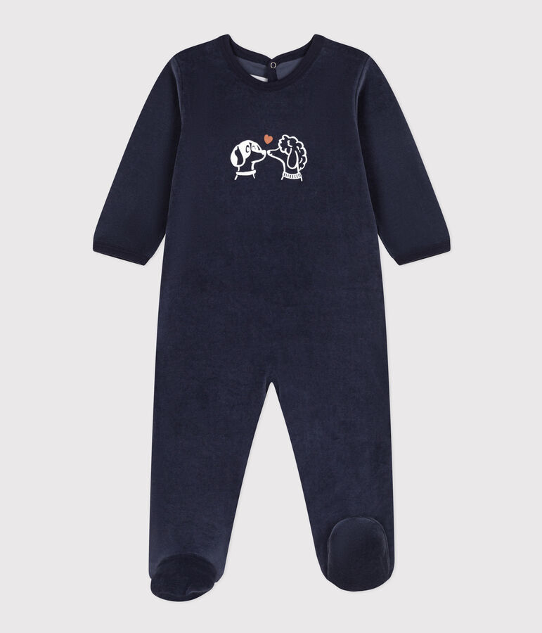 Strampler aus Nicki mit Hundemotiv blau