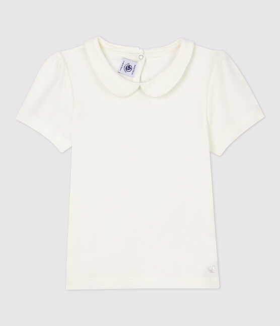 Kurzärmliges Kinder-T-Shirt aus Baumwolle für Mädchen weiss MARSHMALLOW