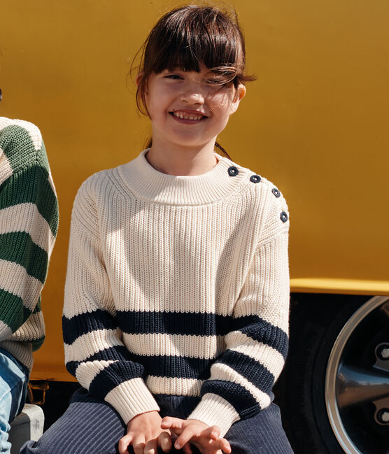 Kinder-Pullover aus Baumwolle für Mädchen weiss AVALANCHE/blau SMOKING