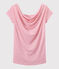 Damen-T-Shirt mit Wasserfall-Ausschnitt aus irisierendem Leinen rosa BABYLONE/grau ARGENT