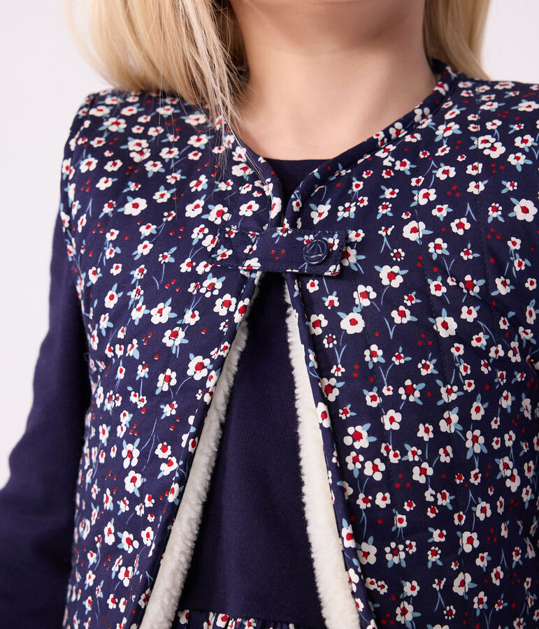 Kinder-Weste aus Baumwoll-Popeline und Sherpa mit Muster blau/vielfarbig