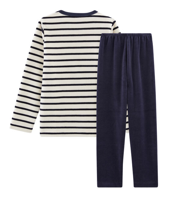 Samt-Pyjama für kleine Jungen blau SMOKING/beige COQUILLE