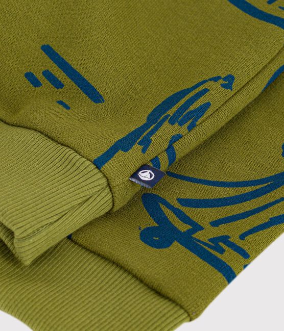 Kinder-Sweatshirt aus gemusterter Baumwolle blau CEDAR/ OLYMPIC