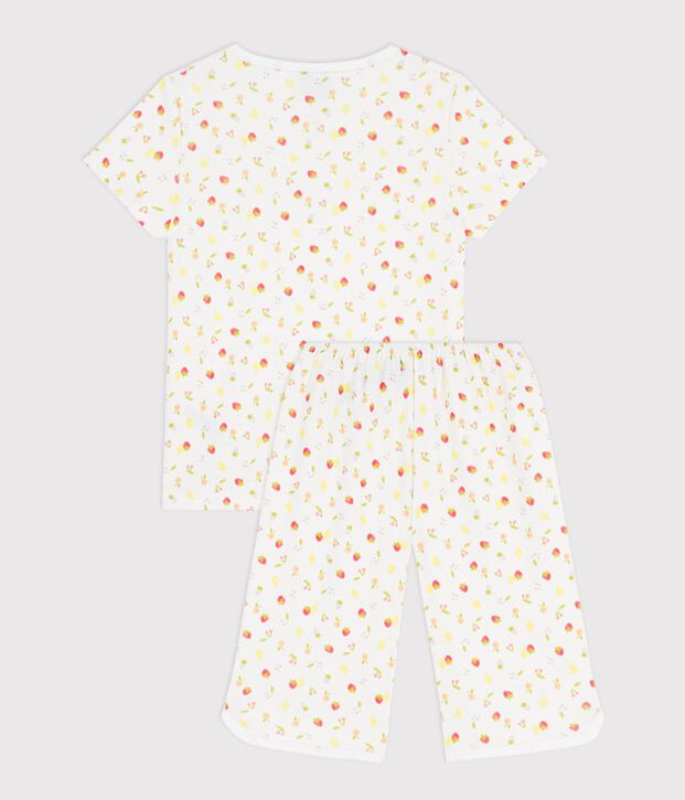 Kinder-Capripyjama aus Baumwolle mit Fruchtmotiv weiss/vielfarbig