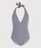 Einteiliger Damen-Badeanzug mit Streifen blau MEDIEVAL/weiss MARSHMALLOW