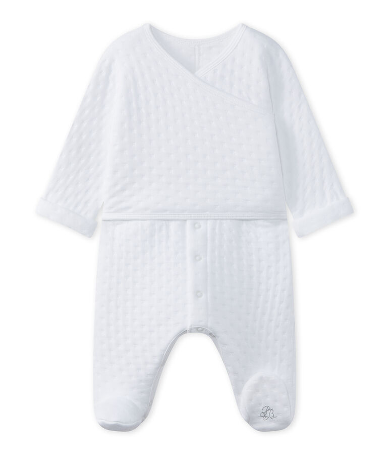 Unisex-Baby-Strampler aus bedrucktem, gedoppeltem Jersey weiss