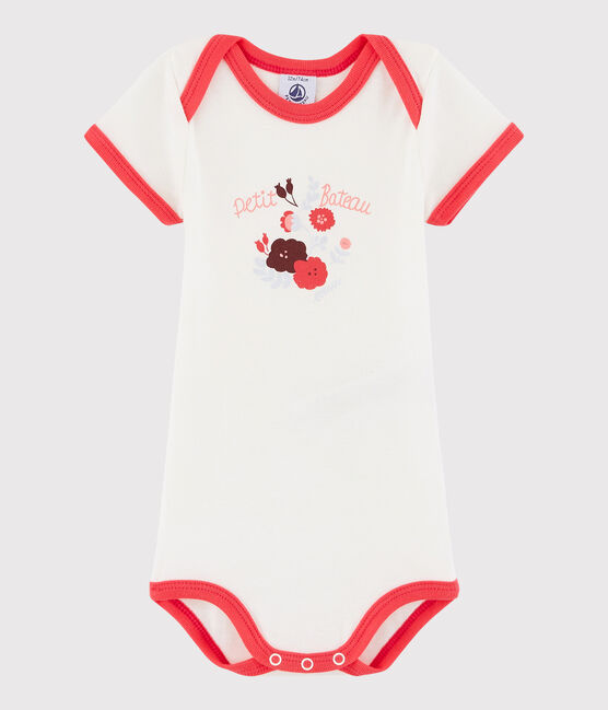 Kurzärmeliger Baby-Body Jungen weiss MARSHMALLOW
