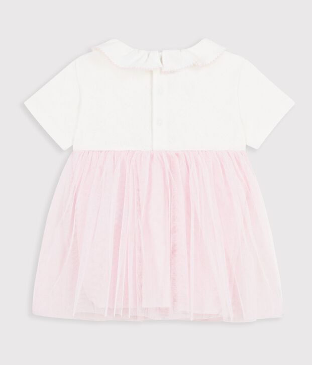 Kurz&auml;rmeliges Baby-Kleid aus zwei Stoffen rosa/rosa