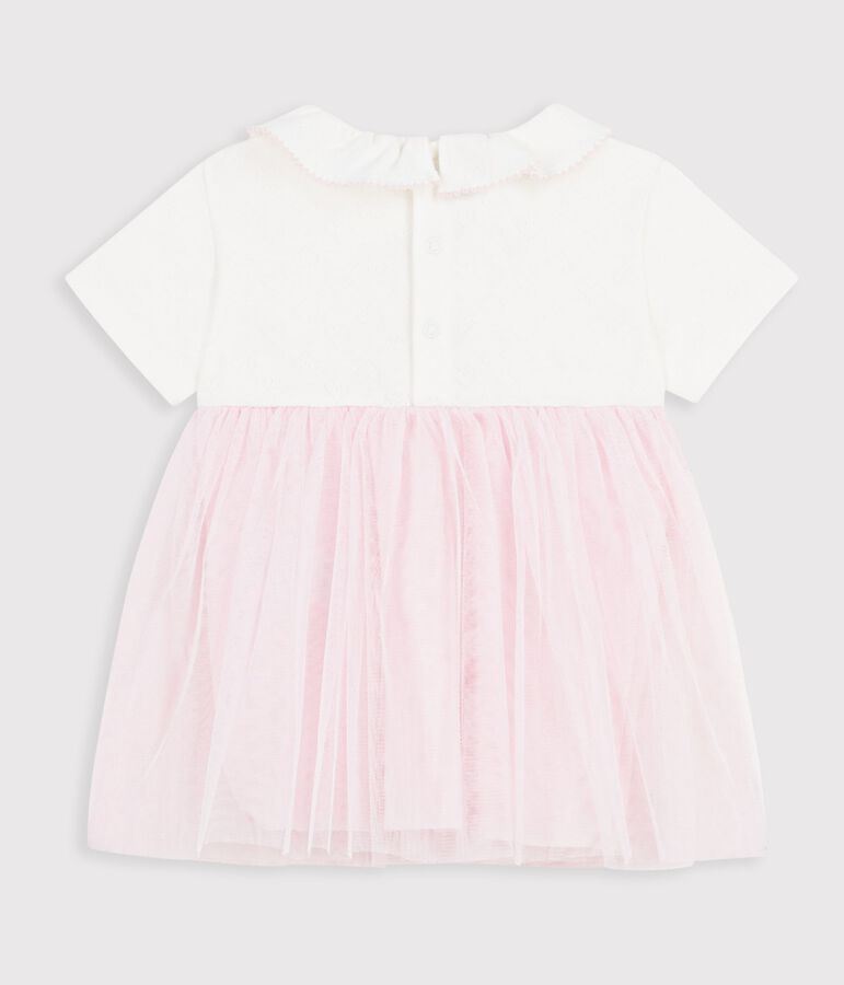 Kurz&auml;rmeliges Baby-Kleid aus zwei Stoffen rosa/rosa