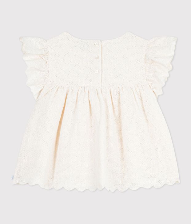 Kurz&auml;rmelige Kinder-Bluse aus Baumwolle mit Herzmotiven weiss