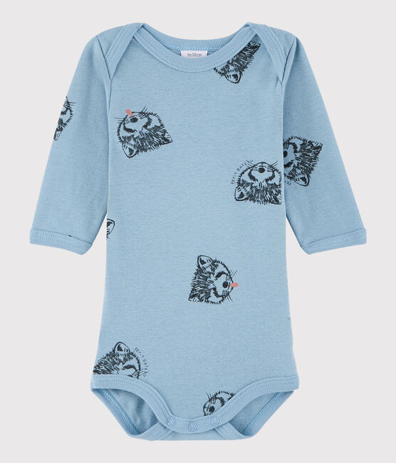 Langärmeliger Baby-Body Mädchen/Jungen blau ACIER/weiss MULTICO