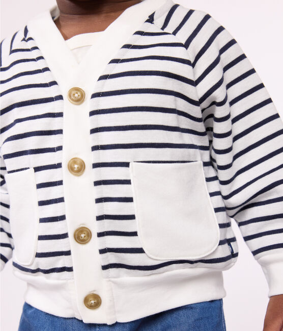 Baby-Cardigan aus dickem Jersey weiss MARSHMALLOW/blau SMOKING
