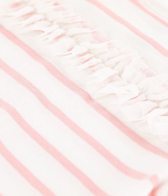 Kurzärmliges Kinder-T-Shirt aus Baumwolle für Mädchen weiss MARSHMALLOW/rosa MINOIS