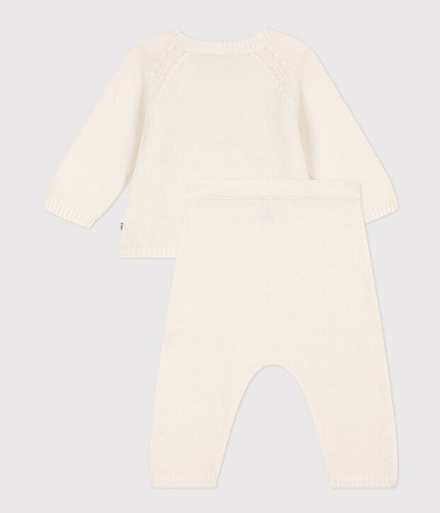 Baby-Set aus Wolle und Baumwolle mit Herzmotiv weiss/rot
