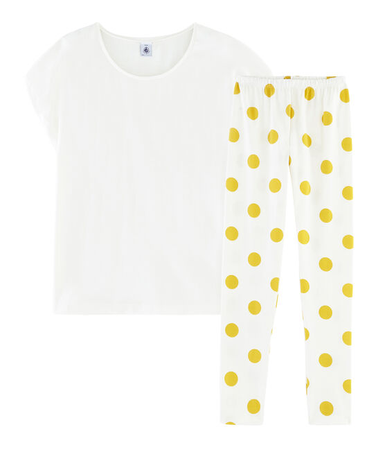 Rippstrick-Pyjama für Mädchen weiss MARSHMALLOW/gelb BLE