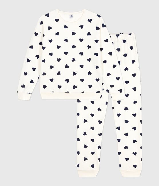 Damen-Pyjama aus Baumwoll-Frottee mit Herzmotiv blau MILK/ SOIR