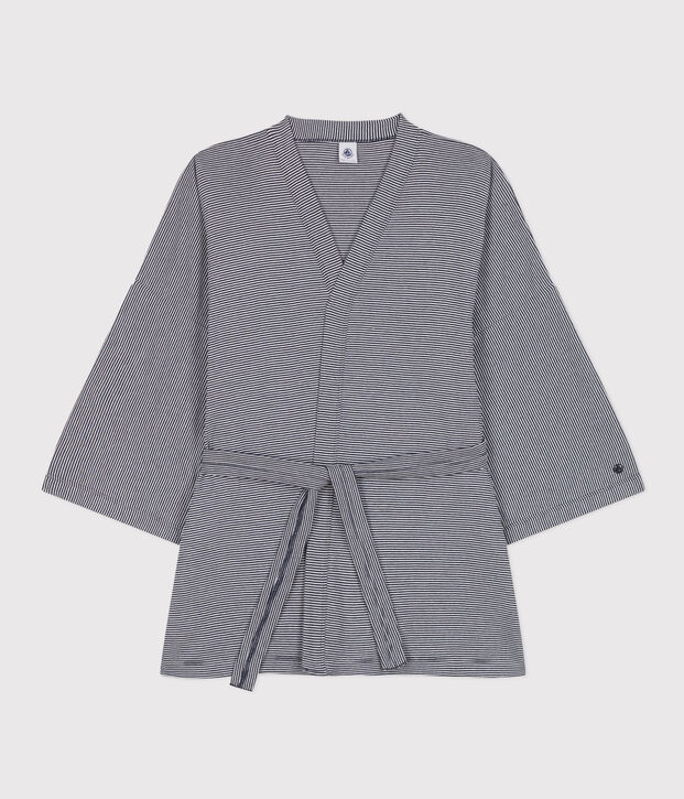 Gestreifter Kimono f&uuml;r Damen blau/weiss
