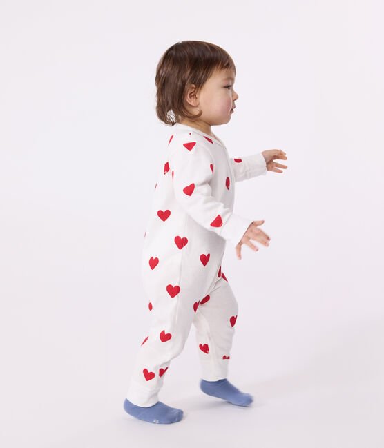 Fußloser Baby-Strampler aus Baumwolle mit Herzmotiv weiss MARSHMALLOW/rot TERKUIT