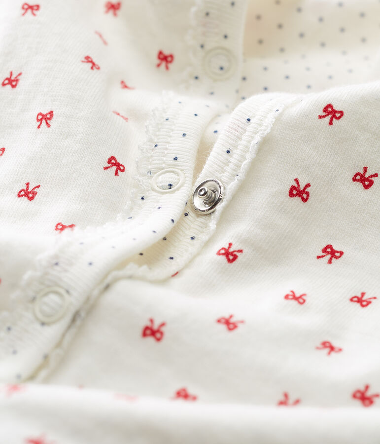 Baby Strampler aus gedoppeltem Jersey f&uuml;r M&auml;dchen weiss/rot