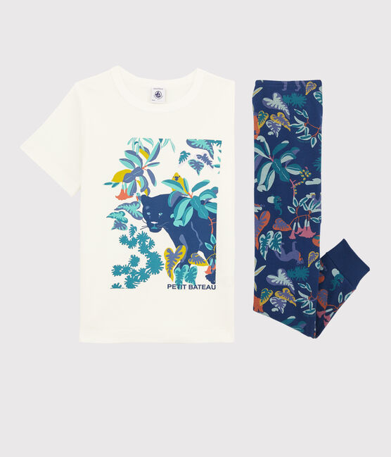 Pyjama aus Rippstrick mit Dschungelmotiv für Jungen blau MEDIEVAL/weiss MULTICO