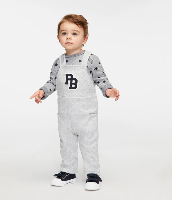 Lange Baby-Latzhose aus Samtstrick für Jungen. grau BELUGA CHINE