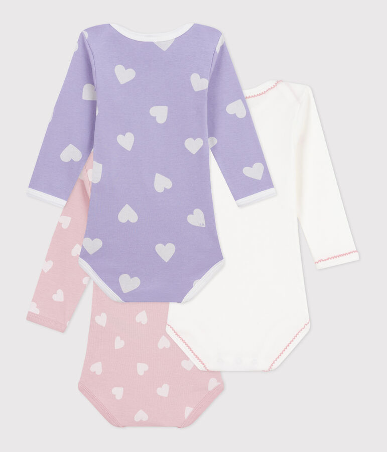 Set lang&auml;rmeliger Baby-Bodys aus Baumwolle mit Herzmotiv vielfarbig