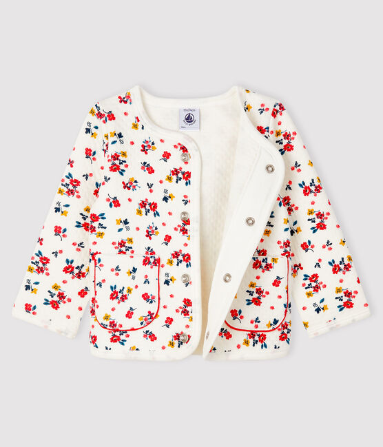 Baby-Cardigan aus Doppeljersey für Mädchen weiss MARSHMALLOW/weiss MULTICO