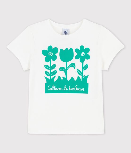 Kurzärmeliges T-Shirt aus Baumwolle für Mädchen weiss MARSHMALLOW