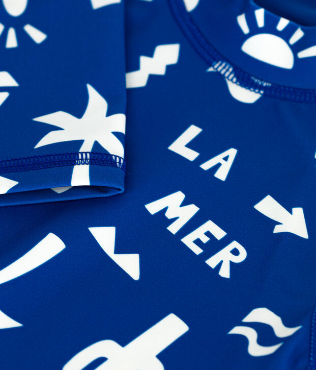 Lang&auml;rmeliges Kinder Bade-T-Shirt mit UV-Schutz und Printmotiv blau/weiss