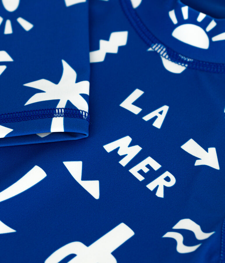 Lang&auml;rmeliges Kinder Bade-T-Shirt mit UV-Schutz und Printmotiv blau/weiss