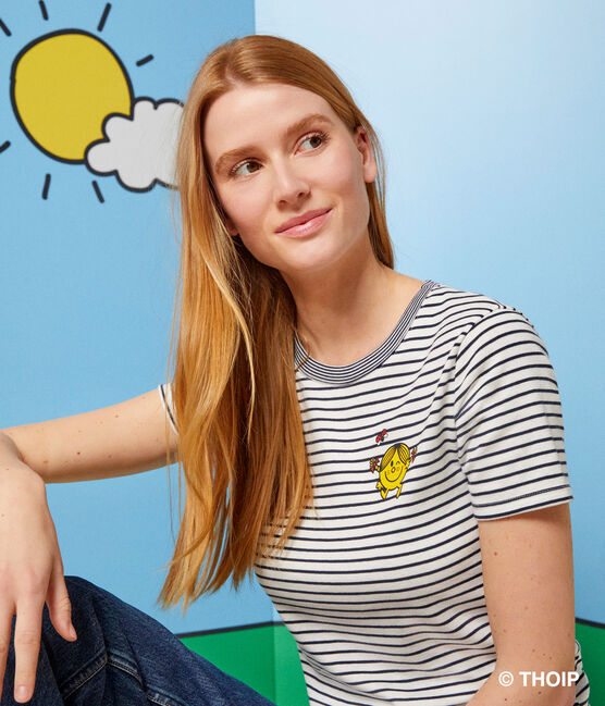 Damen T-Shirt Mr. Men und Little Miss aus Baumwolle weiss MARSHMALLOW/blau SMOKING