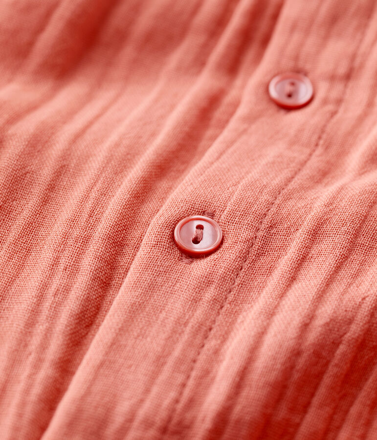 Einfarbiger langer Baby-Overall aus Bio-Baumwollgaze rosa PAPAYE